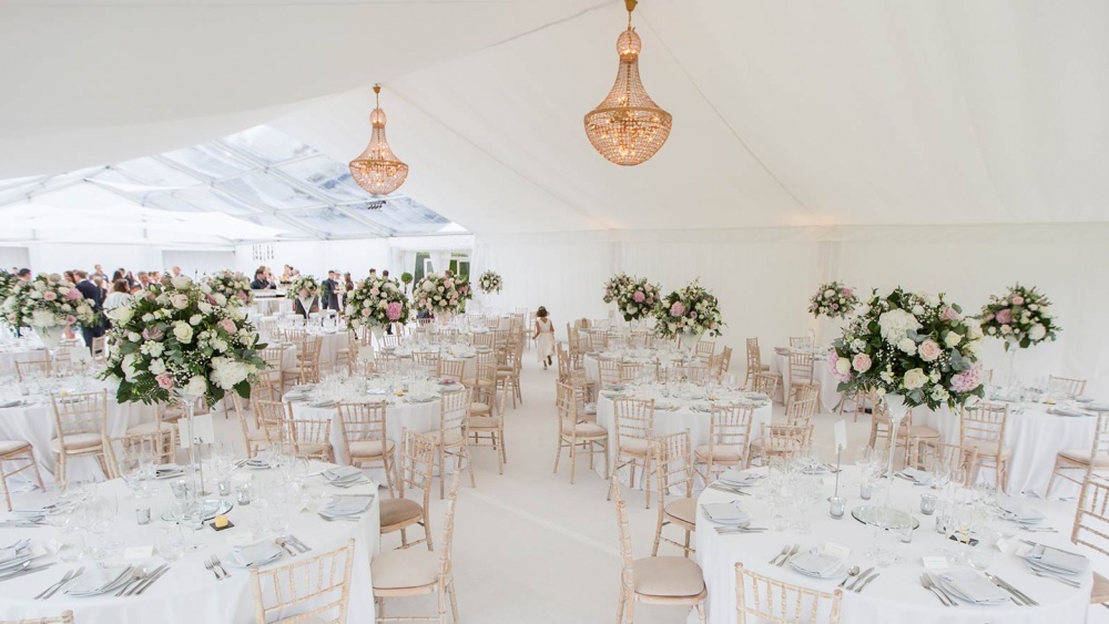 Wedding with white linings marquee hire| Lewis Marquees
