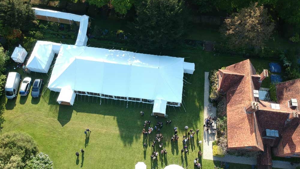 100'x40' traditional marquee aerial view